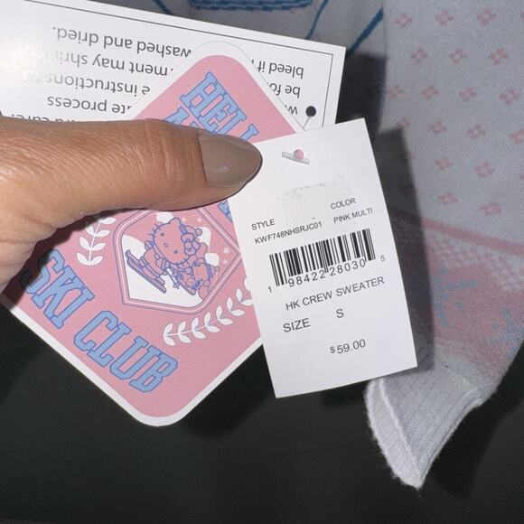 NWT Hello Kitty Ski Club Snow Angel Crew Sweatshirt Woman Junior S Pink Sanrio - Picture 6 of 7